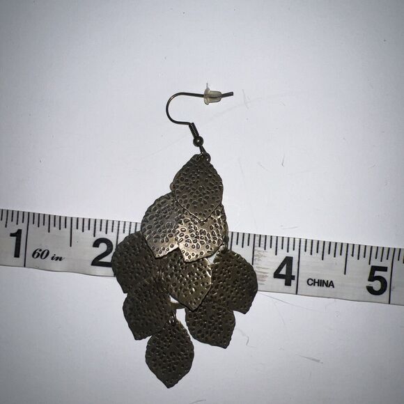 Earrings Brass Chandelier Boho Layered Earthy Leaf Hook Back Lightweight - Picture 7 of 7